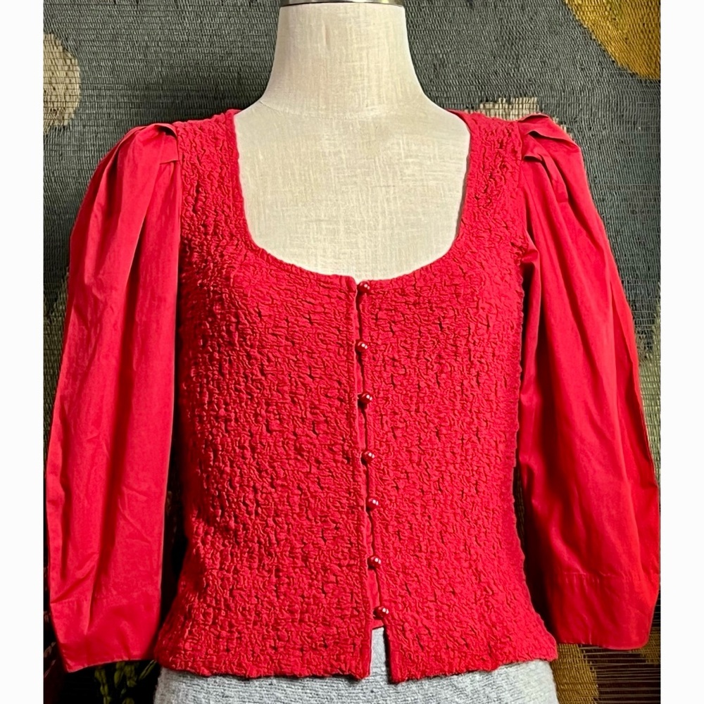 Anthropologie Smocked Cardigan M